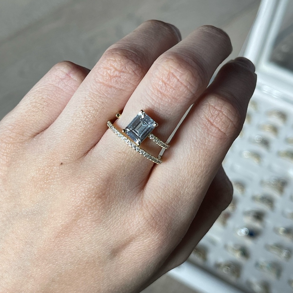 Sterling Silver with Gold Plating Emerald Cut CZ Ring